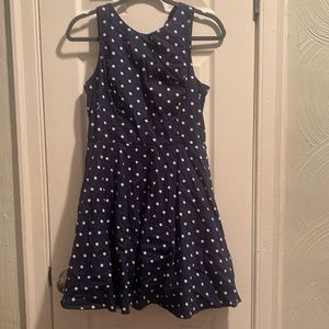 Navy blue polka dot dress with crinoline layer